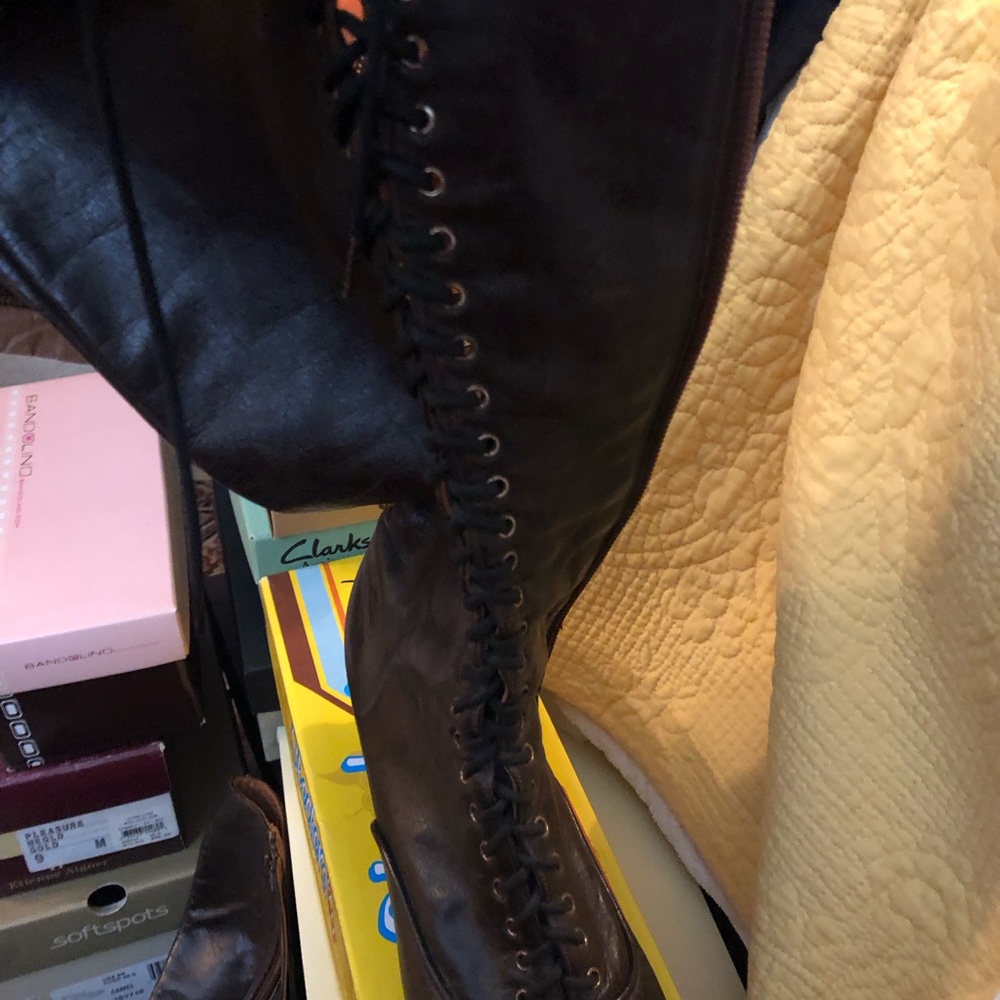 Vintage tall lace up leather boots